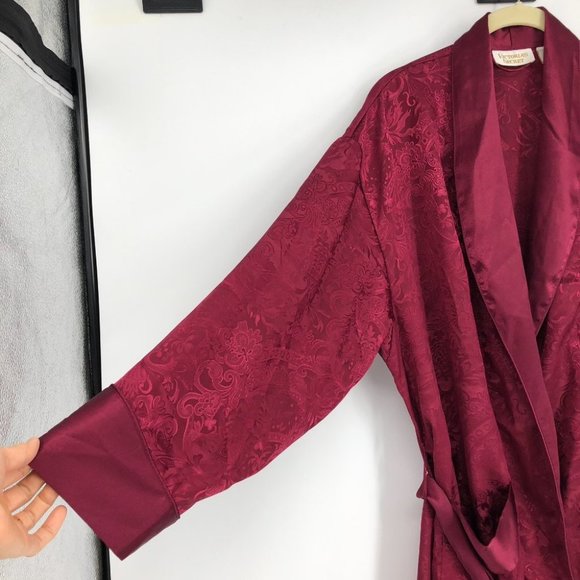 Vintage Victoria's Secret Gold Label Burgundy Satin Paisley Bath Robe size SP - Picture 9 of 14